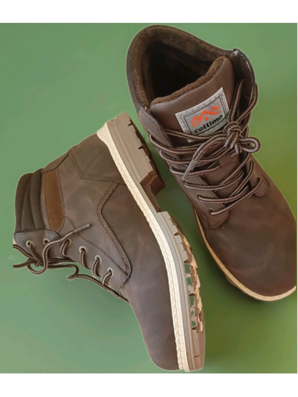 Cottimo-Winter Snow Hiking Boots - Ankle Faux Suede Brown Non Slip-Sz 9 M-New